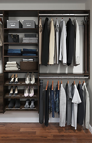 Get organized with the easy to install dual tower closet kit. This box includes everything you need to complete your closet with 30-ft of shelf space, 9-ft of hanging space, one 12 in. drawer and two 8 in. drawers with full extension ball bearing glides.  This closet system can be cut to fit your desired width and hangs on wall mounted steel rails for an easy installation.  Each kit can be installed on its own or combined with other closet kits and comes with all of the required installation hardware. For any questions regarding this product, please contact customers@thestowcompany.com or 1-800-562-4257 Monday through Friday 8:00AM to 5:00PM (EST)Ships in 7 boxes | Kit mounts to the wall with included hardware so there is no need to remove baseboards | This kit can be cut to fit to your desired width for a precise fit | Can be installed by itself or with any  of the other available closet kits | Made from durable scratch and moisture resistant laminant board