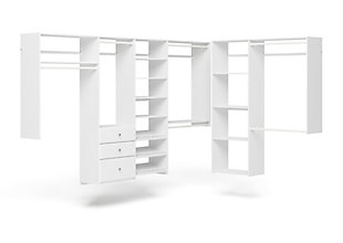 EasyFit Closet Storage Solutions 120" D X 84" W White L-Shaped Closet Kit, White, large