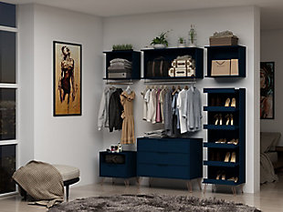 Manhattan Comfort Rockefeller 6-Piece Full Open Closet Wardrobe, Blue, rollover