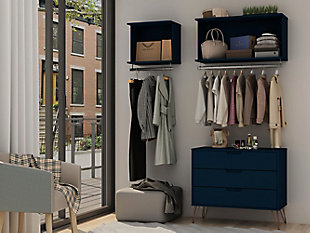 Manhattan Comfort Rockefeller 3-Piece Full Open Closet Wardrobe, Blue, rollover