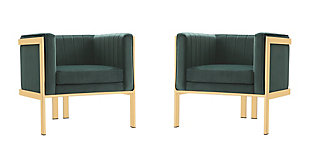 Manhattan Comfort Paramount Accent Armchair (Set of 2), Green/Polished Brass, rollover
