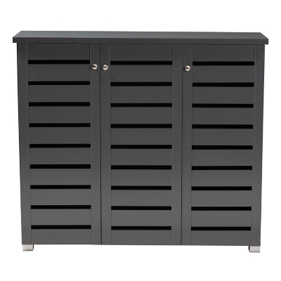 Baxton Studio Adalwin 3-Door Shoe Storage Cabinet, Dark Gray, large