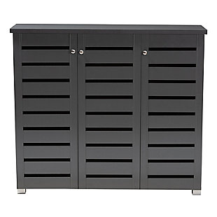 Baxton Studio Adalwin 3-Door Shoe Storage Cabinet, Dark Gray, large