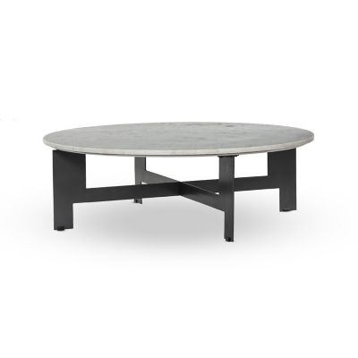 Ashley Luxe Marble Round Coffee Table with Iron - Polished White Marble, , grid
