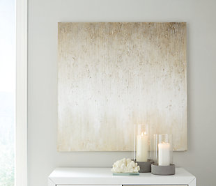 Inspired by celestial heavens, the Cristela wall art sets a tone of ethereal enchantment in any space. Light and bright shades of taupe, cream and silver shine like beams of starlight, making it the perfect final touch in any home.Unframed gallery wrapped canvas | Hand painted with glitter embellishment | D-ring bracket hanger | Clean with a soft, dry cloth | Due to the hand-painted/hand-textured process, some variations may occur