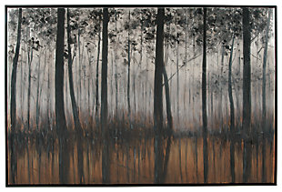 A mystery of trees captures our gaze in the textured Philyra wall art. Silver tinted trees reflect beautifully in an orange body of water. Hand-painted nature of the piece makes each one a unique work of art.Framed gallery wrapped canvas | Textured finish | Due to hand-painting, no two will be exactly the same | D-ring bracket hanger | Clean with soft, dry cloth