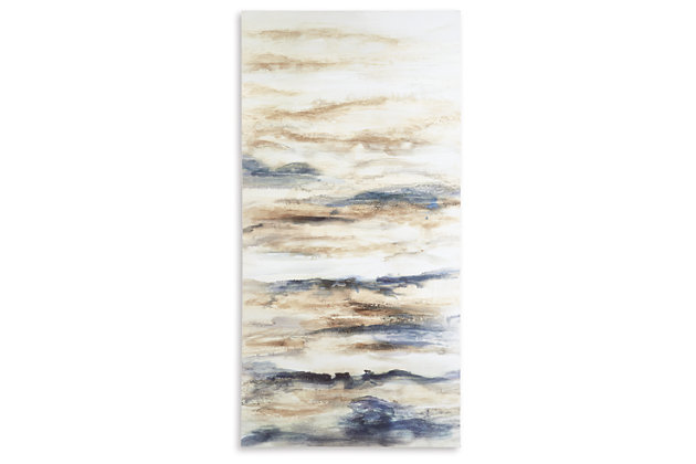 Create a relaxing scene incorporating the neutral colors and textural beauty of Joely wall art. Embellished with texture, shades of blue and tan mix to deliver a modern art masterpiece. Hang horizontally or vertically—ideal for complementing any decor, especially a modern decor.Gallery wrapped canvas | Hand-painted in shades of blue and tan | Due to hand-painting, no two will be exactly the same | D-ring bracket hanger | Hang vertically or horizontally | Clean with a soft, dry cloth