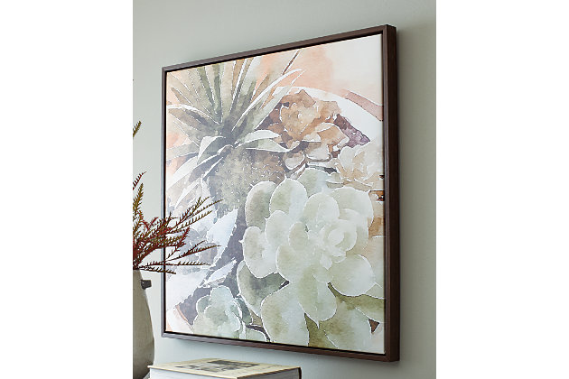 Modern and hip, the Markita gallery-wrapped canvas adds a cool simplicity to your space. This lovely image is easy to hang and adds a cool trendy vibe to your walls.Gallery wrapped canvas | Succulent design in multiple colors | D-ring hanger | Framed and ready to hang