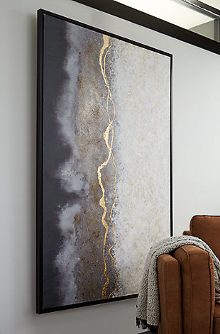 Bring a touch of the unexpected to your art collection with this freeform wall art. Hand-painted in shades of black, white, gray and gold, the Tayah abstract design’s details add that much more drama and stamp of originality.Gallery wrapped canvas | Framed | Hand-painted in shades of black, white, gray and gold | D-ring bracket hanger | Hangs vertically or horizontally | Due to the handcrafted nature of this product, some variations may occur | Clean with a soft dry cloth