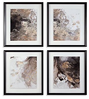 Get lost in the Hallwood abstract design in shades of black, white, gray and taupe. Floating above the mat, this set of 4 designs adds drama and flair to your decor and requires no assembly.Set of 4 | Framed floating print in shades of black, white, gray and taupe | Glass front | D-ring bracket hangers | Hangs vertically or horizontally | Clean with a soft, dry cloth