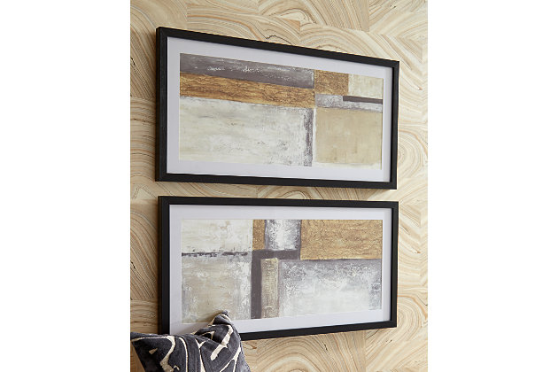 The essence of abstract elegance, Jaxley wall art blends a modern vibe with a subtle, earthy sensibility. Rich with mood and mystic, this intriguing set of 2 prints in shades of black, white, cream and gold will naturally complement your space.Set of 2 | Framed prints in shades of black, white, cream and gold | Glass front | D-ring bracket hangers | Hangs vertically or horizontally | Clean with a soft, dry cloth