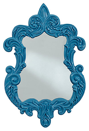 Not afraid to stand out from the crowd? Good. Wowing with an elaborately scrolled frame in brilliant blue, the Diza accent mirror reflects your personal flair beautifully.Mirrored glass with polyresin frame | D-ring bracket hanger | Clean with a soft, dry cloth