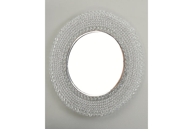Reflect your love of glam with the magnificent Marly accent wall mirror. Wowing with a bevy of crystal beads and silvertone finish, this round accent mirror is a mastery in modern style.Made of metal in silvertone finish | Crystal bead accents | Keyhole bracket hanger