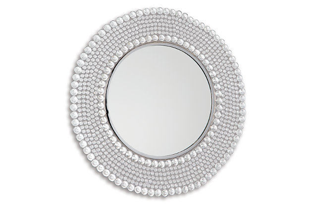 Reflect your love of glam with the magnificent Marly accent wall mirror. Wowing with a bevy of crystal beads and silvertone finish, this round accent mirror is a mastery in modern style.Made of metal in silvertone finish | Crystal bead accents | Keyhole bracket hanger