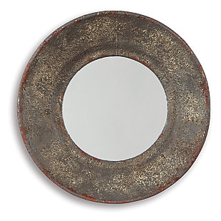 Lust for rust. If you’re all over distressed decor, you’re sure to find the Carine round accent mirror beautifully reflects your fine taste. Simply striking, the round tapered metal frame looks all the better for the wear.Made of metal and mirrored glass | Keyhole bracket | Clean with a soft dry cloth; spray with glass cleaner and wipe dry