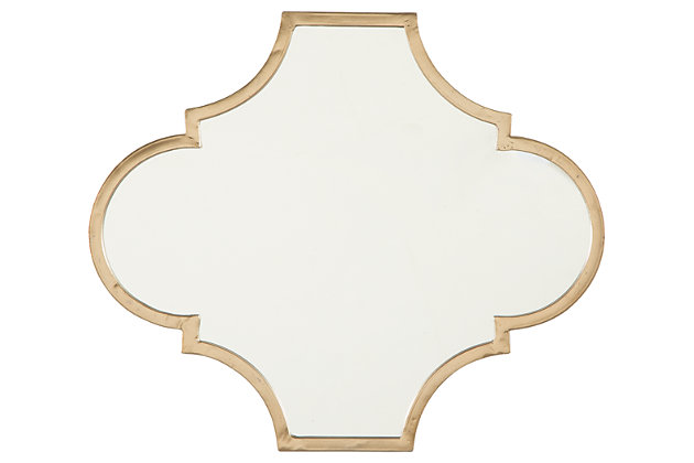 Reflect your artful eye for design with the Callie accent mirror. A modern twist on the classic quatrefoil, its shapely goldtone metal frame is wonderfully unique.Made of metal with goldtone finish | Mirrored glass | D-ring bracket | Clean with a soft, dry cloth