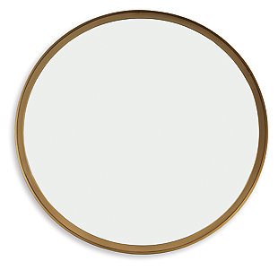Dress up the halls of your home with the Elanah round wall mirror. This round mirror’s goldtone metal frame makes it the perfect addition to a glam styled entryway or hallway.Metal and mirrored glass | Round goldtone metal frame | Round mirrored glass | Keyhole hanger | Dust with a soft, dry cloth; clean with glass cleaner and wipe dry