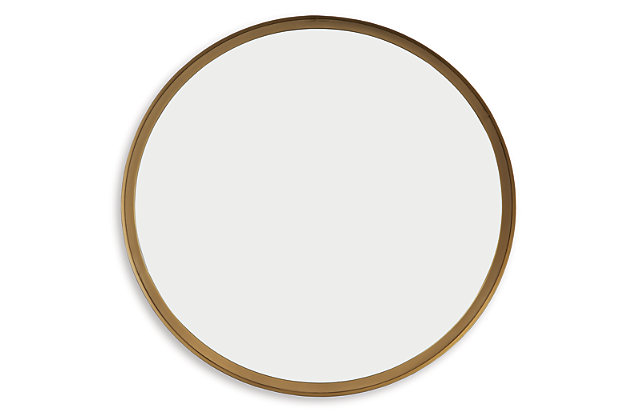 Dress up the halls of your home with the Elanah round wall mirror. This round mirror’s goldtone metal frame makes it the perfect addition to a glam styled entryway or hallway.Metal and mirrored glass | Round goldtone metal frame | Round mirrored glass | Keyhole hanger | Dust with a soft, dry cloth; clean with glass cleaner and wipe dry