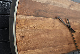 Time to simplify? The Panchali round streamlined wall clock is a mastery in minimalism. Striking brown finished wood with silvertone finished frame and hands proves that less really is more—just two simple hands floating on a wooden plank. The ultimate designer piece for lovers of casual style.Wood and metal | Faux live-edge design | Keyhole hanger | Horizontal hanging only