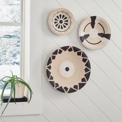 Idamond Indoor/Outdoor Wall Decor (Set of 3), Natural/White/Black