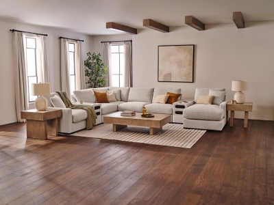 Omaha by Ashley 8-Piece Sectional with Audio System and Chaise, Stone, large