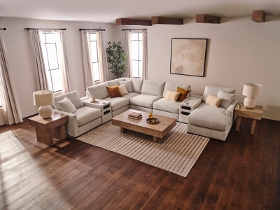 Omaha by Ashley 8-Piece Sectional with Audio System and Chaise, Stone, large