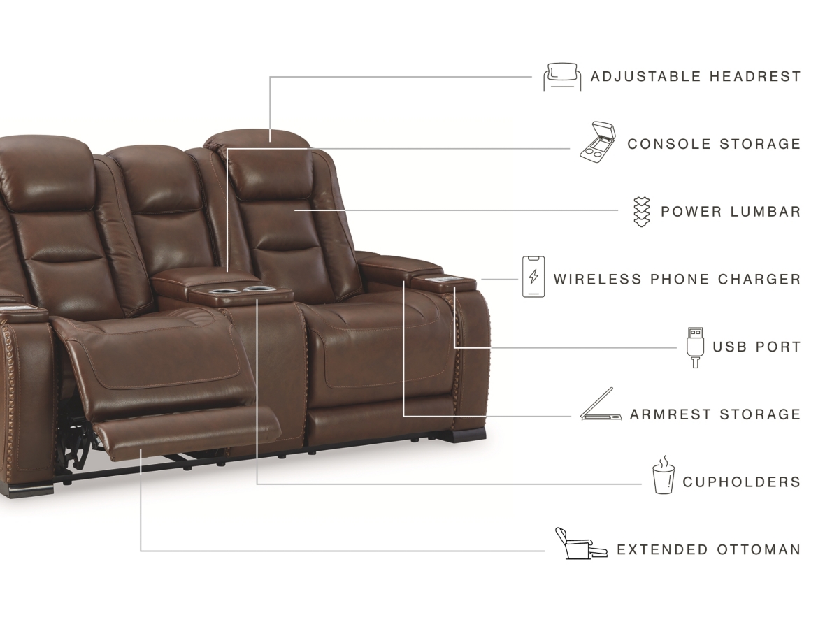 The Man-Den Triple Power Leather Reclining Loveseat with Console