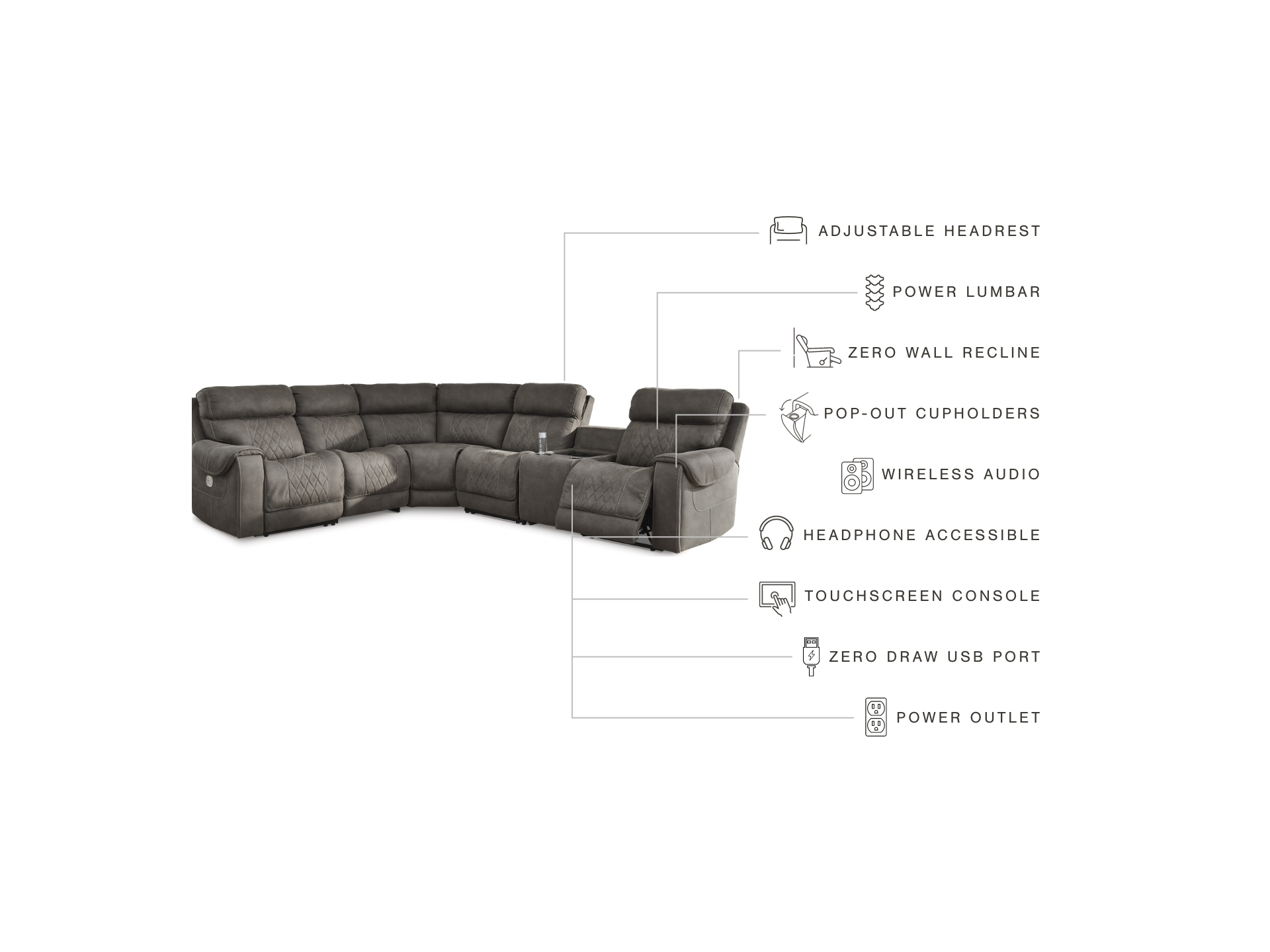 Image 1 of Hoopster 6-Piece Triple Power Reclining Sectional with Touchscreen Console
