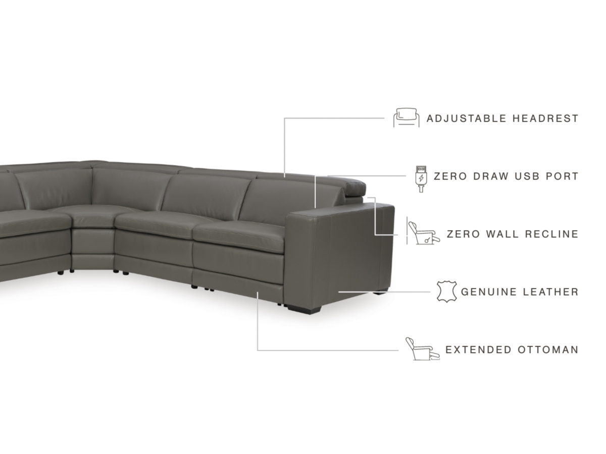 Texline 5-Piece Dual Power Leather Reclining Modular Sectional
