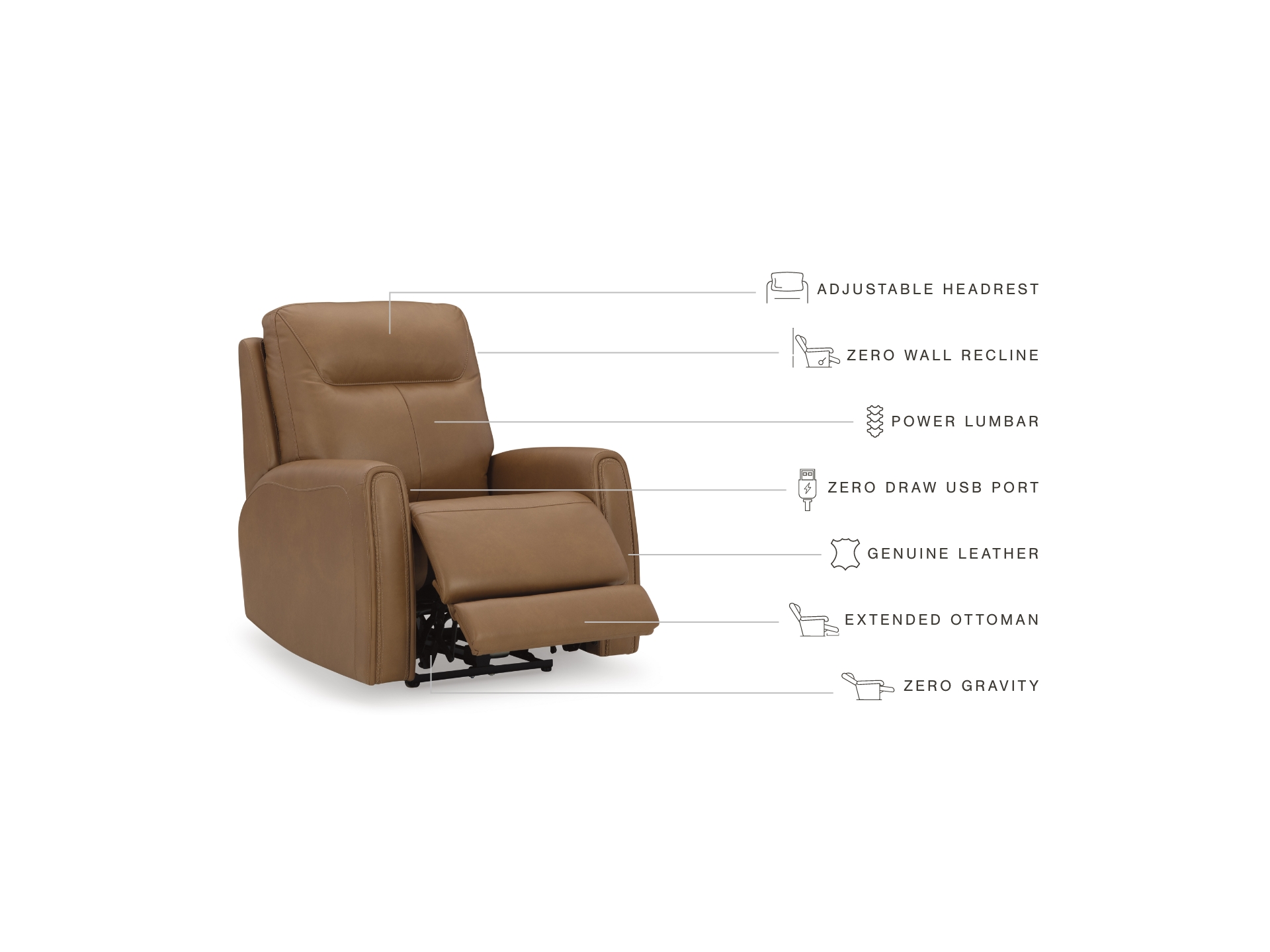 Image 0 of Tryanny Triple Power Leather Recliner Butterscotch 