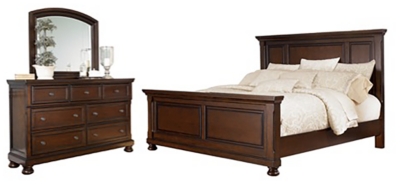 Porter King Panel Bed with Mirrored Dresser, Rustic Brown, large
