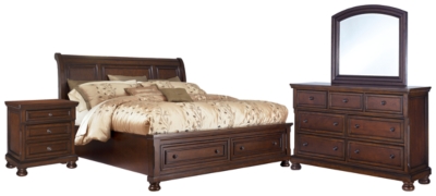 Porter Queen Sleigh Bed with Mirrored Dresser and Chest, Rustic Brown, large