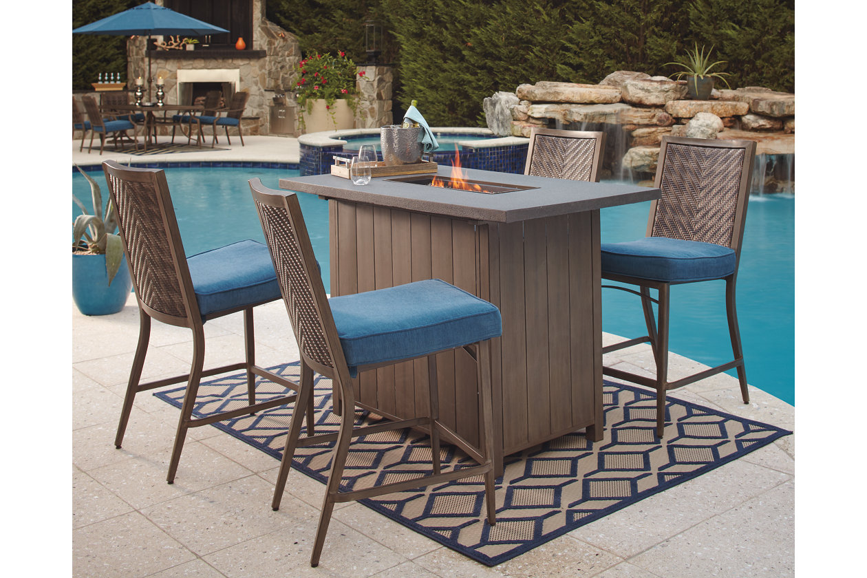 Partanna 5 Piece Outdoor Bar Table Set, Outdoor Bar Top Table And Chairs
