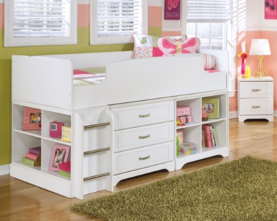 Lulu Twin Loft Bed With 3 Drawer Storage And Bookcase Ashley