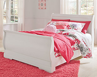 The Anarasia full sleigh bed's crisp cottage white gives traditional Louis Philippe profiling a delightful style awakening. The look is timeless. The feel? Right at home. Mattress and foundation/box spring available, sold separately.Made of engineered wood (MDF/particleboard) | Includes headboard, footboard and rails | Louis Philippe styling | Assembly required | Mattress and foundation/box spring available, sold separately | Estimated Assembly Time: 10 Minutes