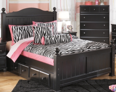 Jaidyn Full Poster Bed with Storage, Black, large
