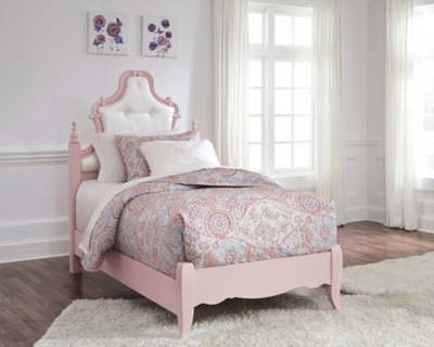Laddi Twin Panel Bed, White/Pink, large