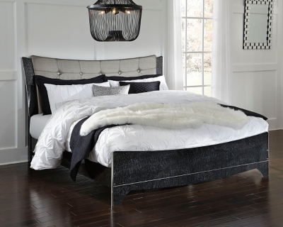 Amrothi King Upholstered Panel Bed, Black, large