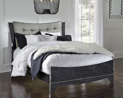 Amrothi Queen Upholstered Panel Bed, Black, large