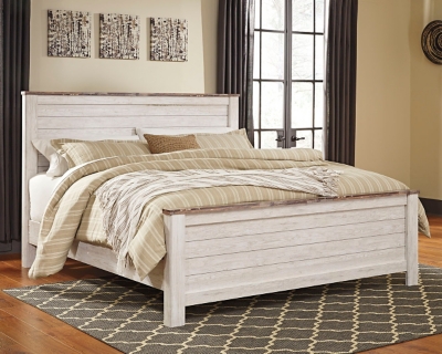 APK-B267-KPB Willowton King Panel Bed, Whitewash sku APK-B267-KPB