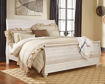 Willowton King Sleigh Bed, Whitewash, large