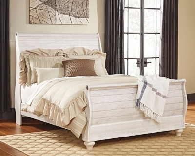 Willowton Queen Sleigh Bed, Whitewash, large