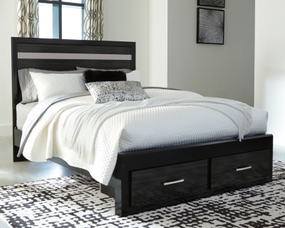 Starberry Queen Panel Bed with 2 Storage Drawers, Black, large