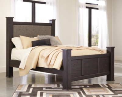 Reylow Queen Poster Bed, Dark Brown, rollover