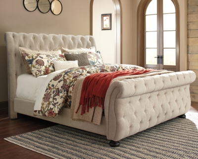 Willenburg California King Upholstered Sleigh Bed, Linen, large