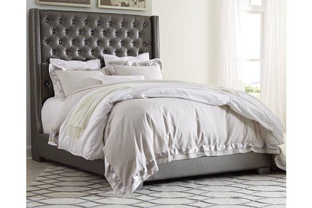 Cayne Queen Upholstered Bed Ashley, Queen Tufted Grey Headboard