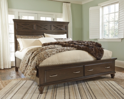 Brossling King Panel Bed with Storage, Dark Brown, large