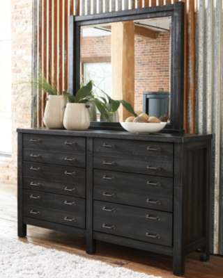 black dresser with mirror