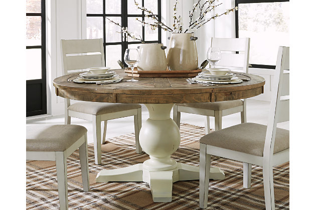 Grindleburg Dining Table Ashley, Off White Distressed Round Dining Table