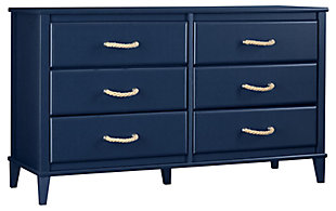 Just because they’re outgrowing their clothes doesn’t mean they should outgrow their bedroom furniture. Offering an on-trend transitional look that complements so many styles, the quality-built Little Seeds Sierra Ridge Mesa 6-drawer dresser has a sense of staying power you’re sure to love. Be it in a nursery or tween or teen’s room, what a sophisticated choice befitting every age and stage.Made of engineered wood/laminated particle board | Non-toxic blue finish | 6 smooth-gliding drawers with metal slides | 2 sets of knobs included (rope and brushed nickel-tone) for a customized look | Top surface can hold up to 75 lbs. and each drawer can support up to 35 lbs. | Meets or exceeds the CPSIA juvenile testing requirements | Anti-tip kit included for extra protection | 1-year limited warranty | Assembly required | Ships in 2 boxes